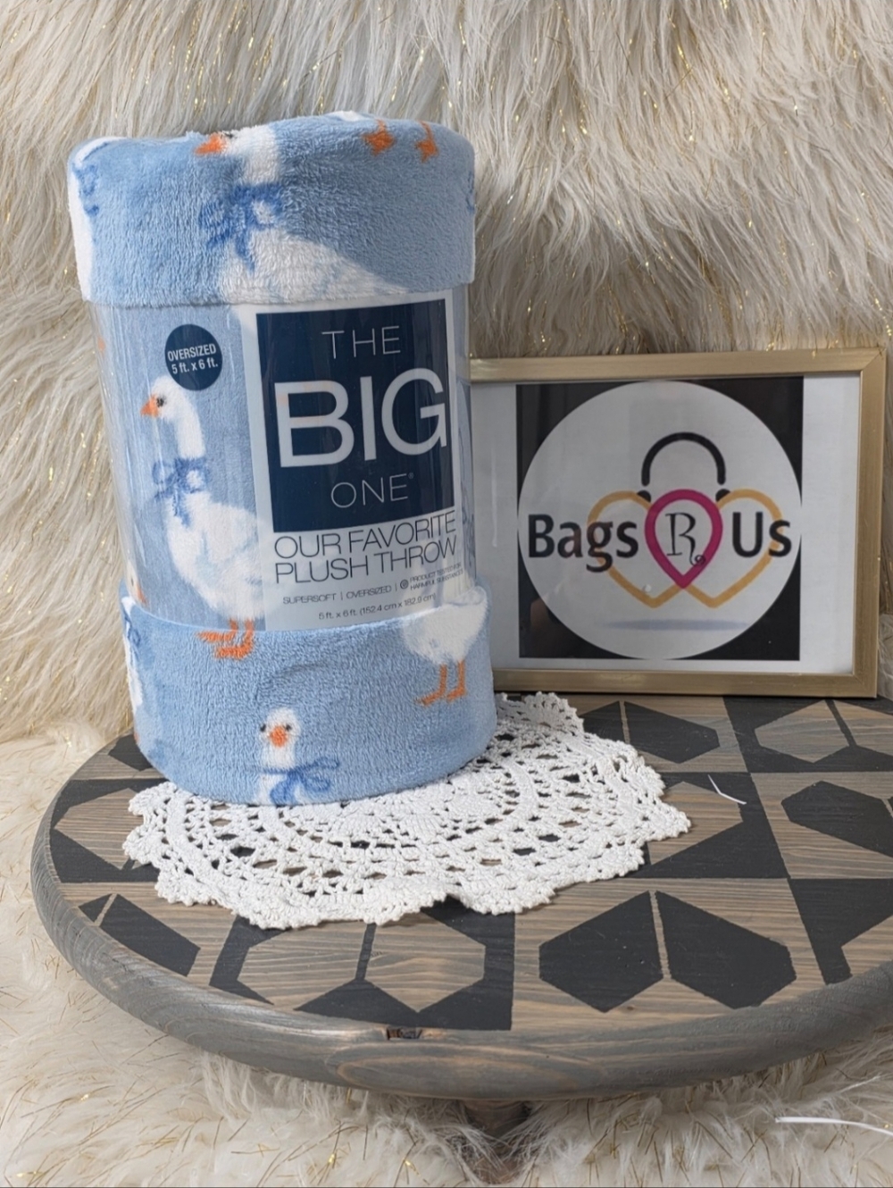 THE BIG ONE FLEECE SILLY GOOSE RIBBON GOOSE THROW BLANKET NEW FAST SHIP